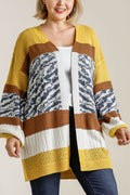 Umgee Full Size Color Block Open Front Longline Cardigan Plus Size - Hovatok