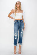 RISEN Full Size Cuffed Ankle Distressed Straight Jeans - Hovatok