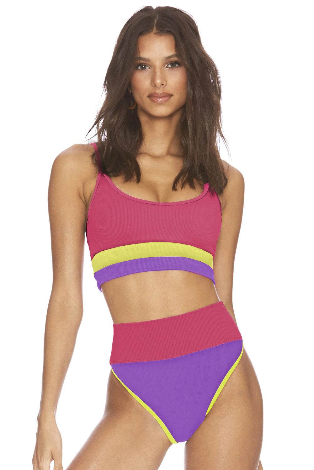 Color Block Spaghetti Strap Two-Piece Swim Set - Hovatok
