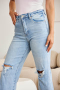RFM Full Size Tummy Control High Waist Raw Hem Distressed Jeans - Hovatok