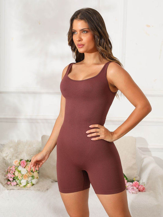 Scoop Neck Wide Strap Active Romper - Hovatok