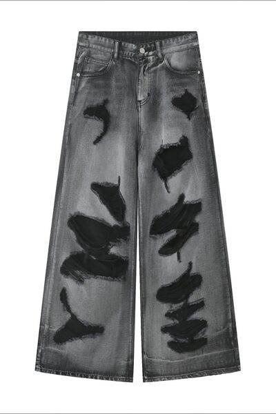 Distressed Wide Leg Jeans with Pockets - Hovatok