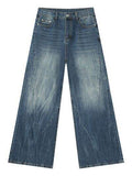 Washed Lightning Pattern Wide Leg Jeans - Hovatok