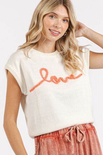 Mittoshop Contrast Letter Round Neck Cap Sleeve Knit Top - Hovatok