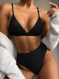 Spaghetti Strap Ribbed Bikini Set - Hovatok