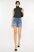 Kancan Distressed High Waist Denim Shorts - Hovatok