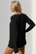 Double Take Corded Rib Thumbhole Cuff Round Neck T-Shirt - Hovatok