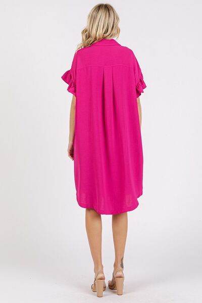 Mittoshop Button Down Flounce Sleeve Dress with Pockets - Hovatok