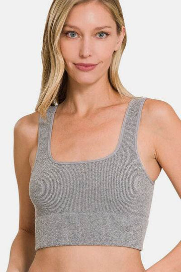 Zenana Ribbed Square Neck Cropped Tank - Hovatok