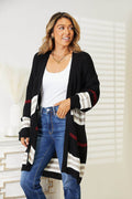 Perfee Striped Rib-Knit Drop Shoulder Open Front Cardigan - Hovatok