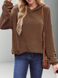 Double Take Textured Kangaroo Pocket Long Sleeve Hoodie - Hovatok