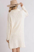 Umgee Full Size High Low Long Sleeve Boucle Sweater Dress Plus Size - Hovatok