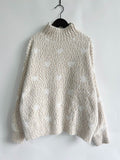 Heart Heathered Turtleneck Drop Shoulder Sweater - Hovatok