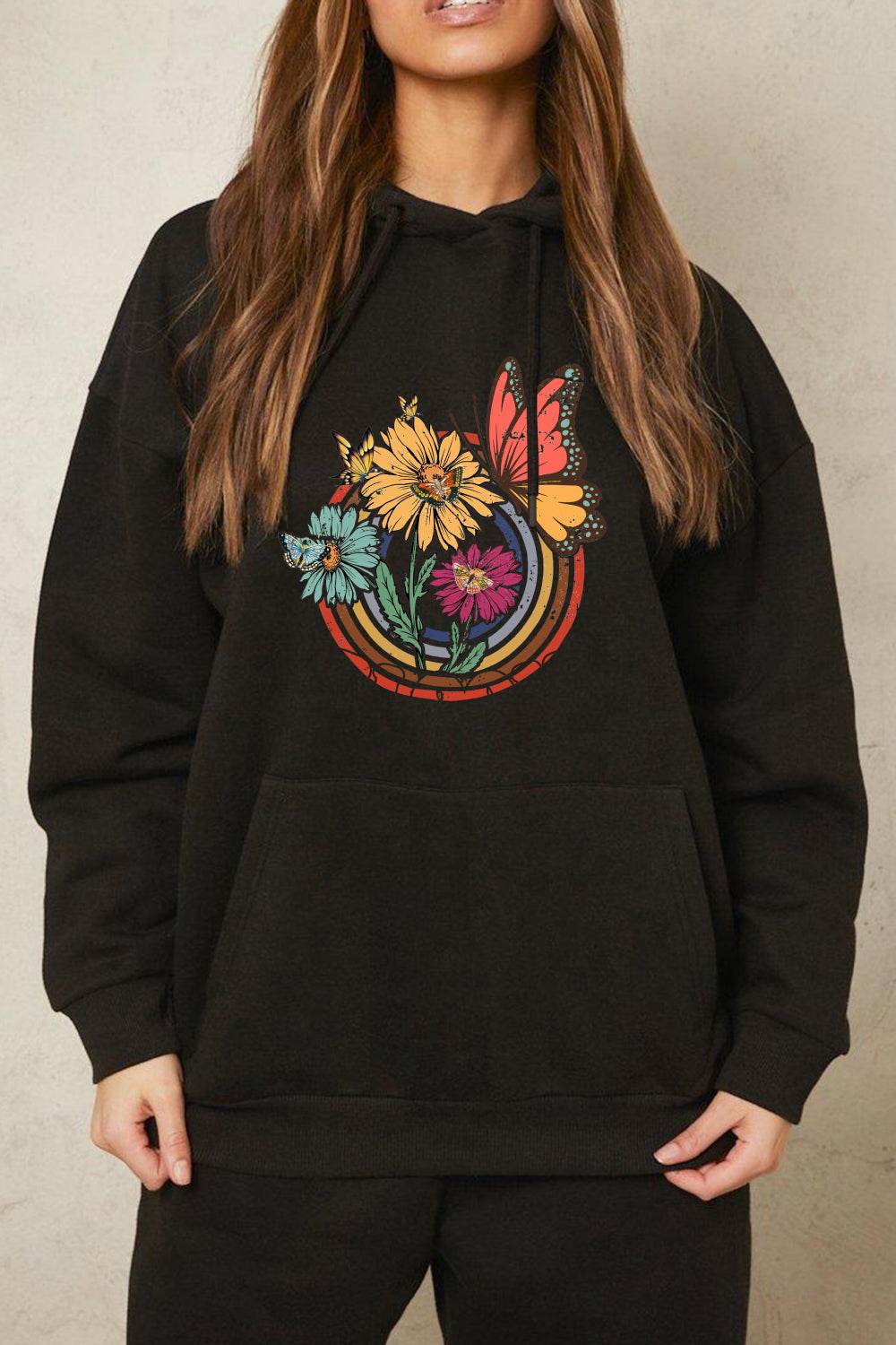 Simply Love Simply Love Full Size Butterfly and Flower Graphic Hoodie - Hovatok