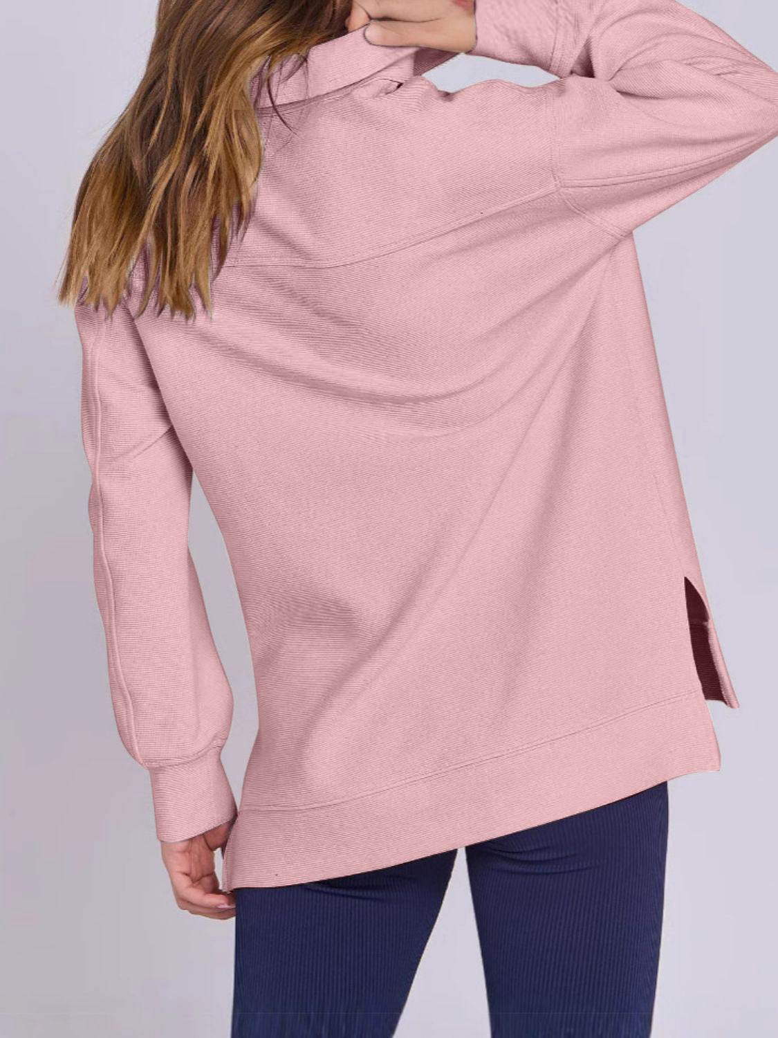ฺHigh-Low Quarter Zip Long Sleeve Sweatshirt - Hovatok