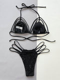 Glitter Halter Neck Strappy Two-Piece Bikini Set - Hovatok