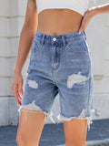 Distressed Raw Hem Denim Shorts - Hovatok