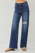 RISEN Full Size High Rise Distressed Wide Leg Jeans - Hovatok