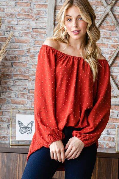 Heimish Full Size Swiss Dot Off Shoulder Top - Hovatok