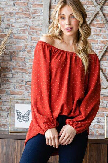 Heimish Full Size Swiss Dot Off Shoulder Top - Hovatok