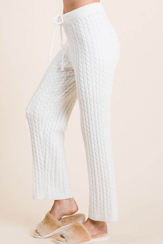 BiBi Cable-Knit High Waist Sweater Pants - Hovatok