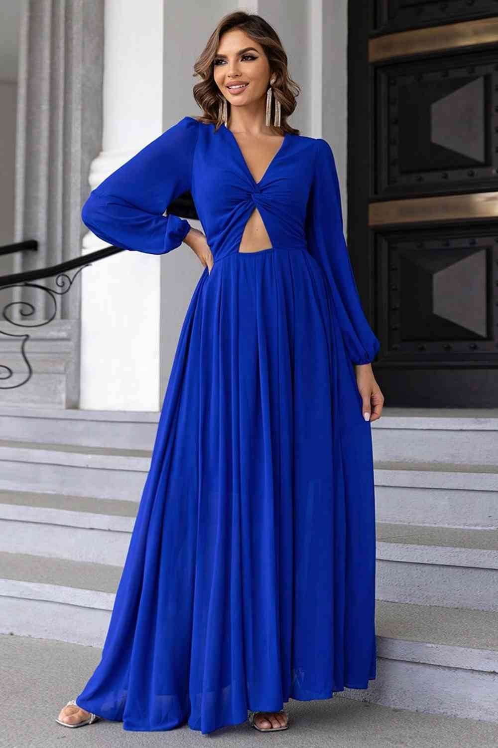 Twist Front Cutout Long Sleeve Dress - Hovatok
