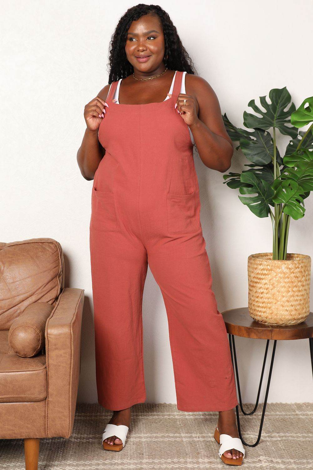 Perfee Wide Leg Overalls with Front Pockets - Hovatok