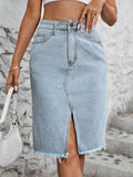 Raw Hem Slit Denim Skirt - Hovatok