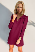 Double Take Textured Quarter Zip Long Sleeve Dress - Hovatok