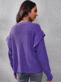 Ruffled Round Neck Dropped Shoulder Sweater - Hovatok