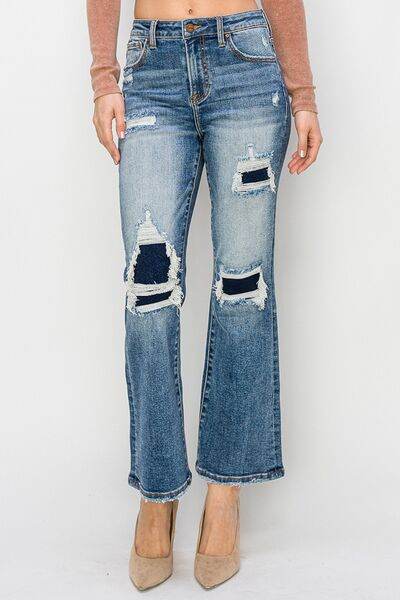 Risen Full Size High Rise Distressed Ankle Flare Jeans - Hovatok