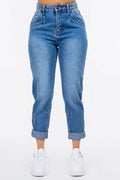 American Bazi High Waist Pleated Waist Mom Jeans - Hovatok