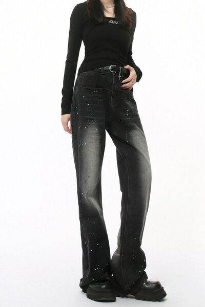 Splash Ink Washed Jeans with Pockets - Hovatok