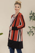 Celeste Full Size Striped Button Up Long Sleeve Cardigan Plus Size - Hovatok
