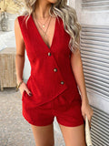 Devine Button Down Sleeveless Top and Shorts Set - Hovatok