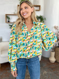Double Take Full Size Printed Smocked Long Sleeve Blouse - Hovatok