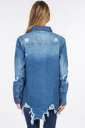 American Bazi Distressed Frayed Hem Denim Jacket - Hovatok