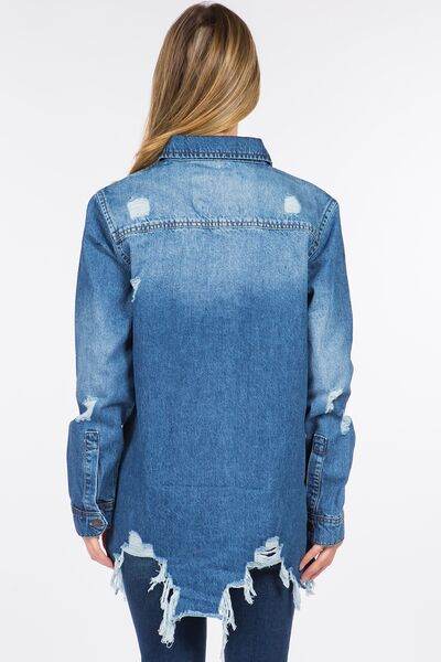 American Bazi Distressed Frayed Hem Denim Jacket - Hovatok