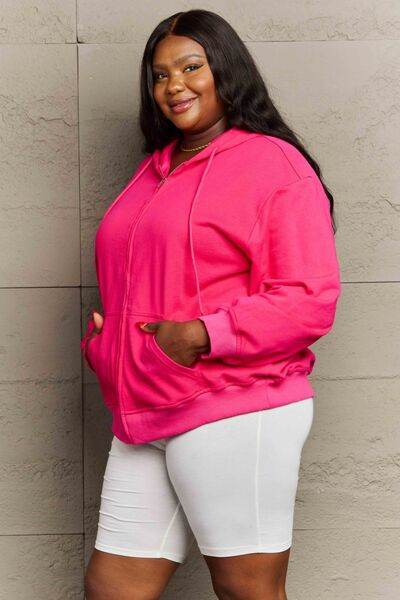 Full Size Zip Up Long Sleeve Hooded Jacket - Hovatok