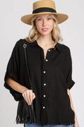 Umgee Full Size Linen Blend Button Down Shirt Plus Size - Hovatok