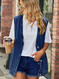 Full Size V-Neck Button Up Denim Vest - Hovatok