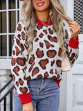 Angel Wings Leopard Round Neck Long Sleeve Sweater - Hovatok