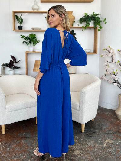 Double Take Full Size Surplice Wide Leg Jumpsuit with Pockets - Hovatok