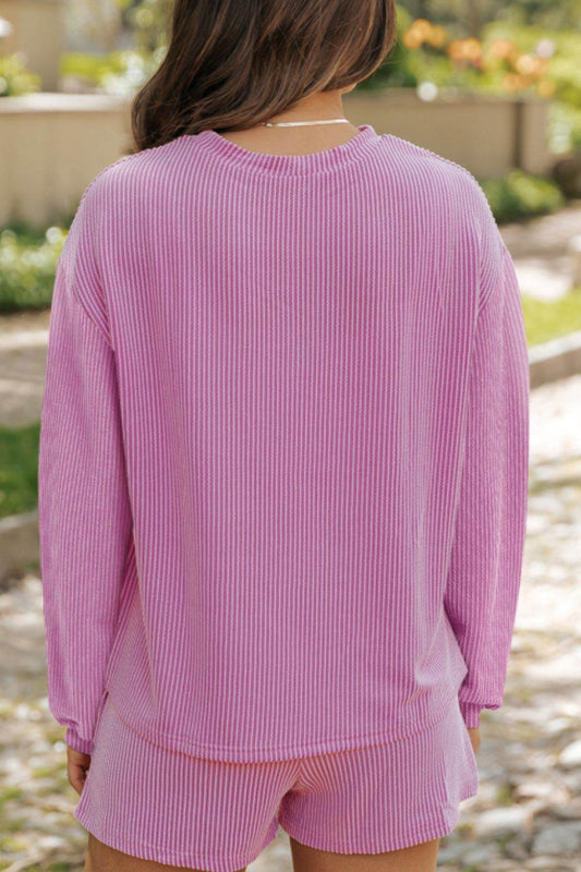 Bubble Gum Rabbit Sequin Corded Rib Top and Shorts Set - Hovatok