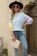 Angel Wings Color Block Round Neck Dropped Shoulder Sweater - Hovatok