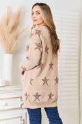 Angel Wings Star Pattern Open Front Longline Cardigan - Hovatok