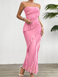 Devine Ruffled Slit Back Tube Maxi Dress - Hovatok