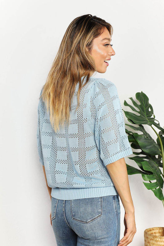 Mandy Ribbed Trim Round Neck Knit Top - Hovatok