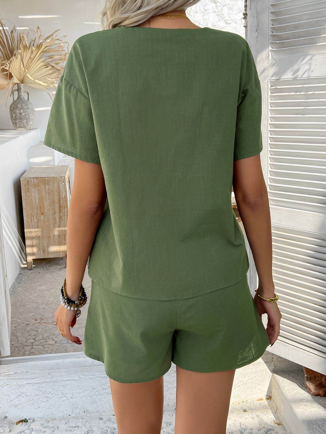 Devine Tied V-Neck Short Sleeve Top and Shorts Set - Hovatok