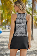Geometric Print Color Block Swim Top and Skirt Set - Hovatok